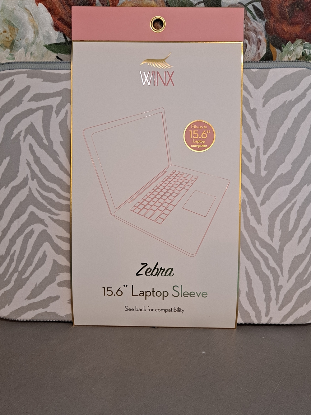 WINX Gray Silver White Zebra 15.6" Laptop Sleeve Zip Around NWT